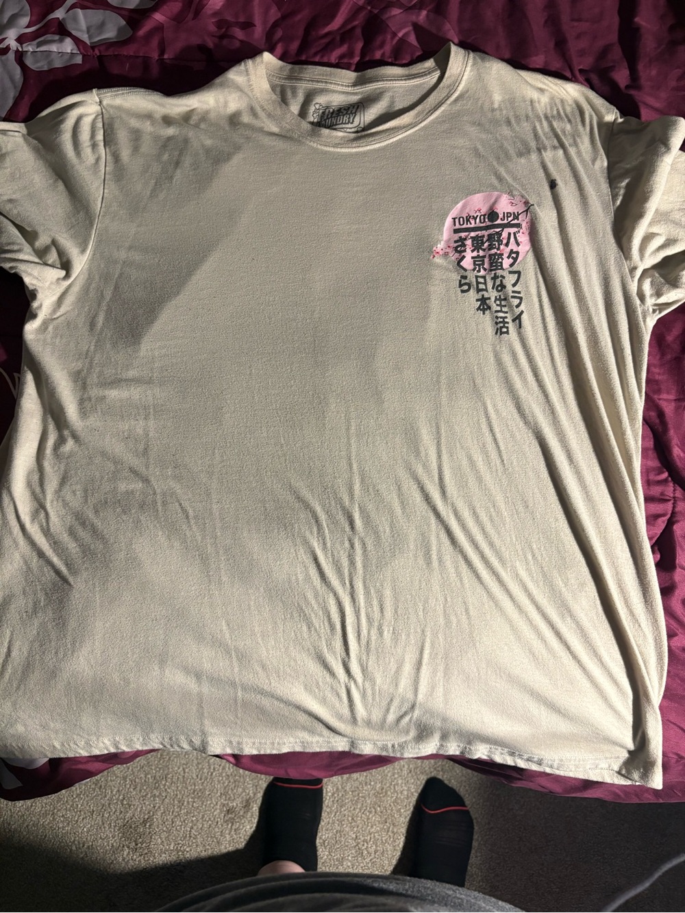 Tokyo Graphic Crew Neck Tee - Cream with Pink Pocket Print